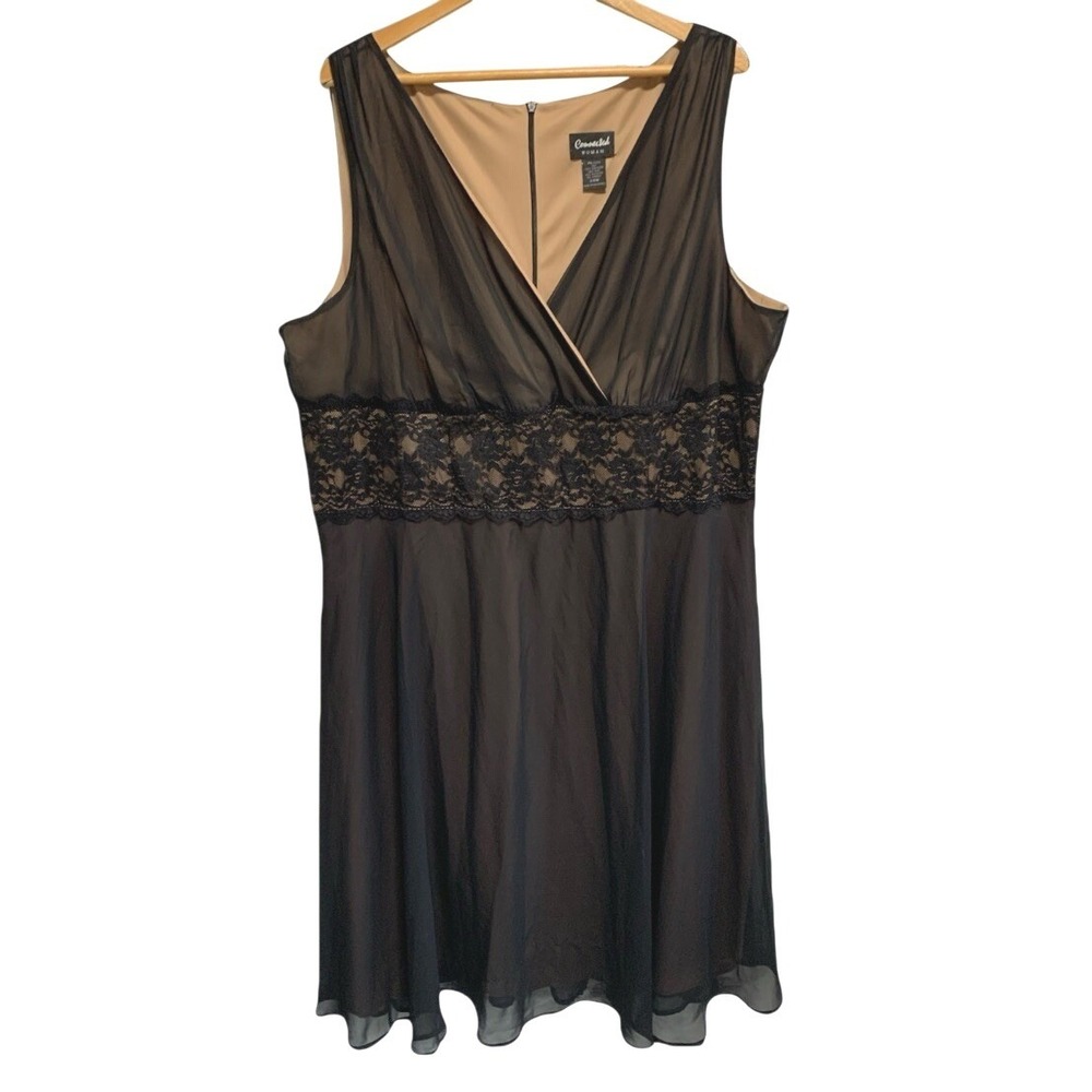 Whimsigoth Woman Cocktail Party Dress Womens 24W Black Lace Waist V-Neck Chiffon